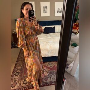 Aakaa Vibrant Orange and Pink Long Sleeve Dress